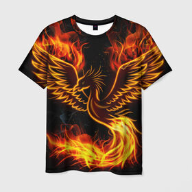 Мужская футболка 3D с принтом Феникс в Екатеринбурге, 100% полиэфир | прямой крой, круглый вырез горловины, длина до линии бедер | огонь | пламя | птица