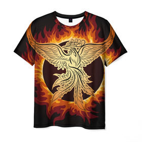 Мужская футболка 3D с принтом Феникс в Екатеринбурге, 100% полиэфир | прямой крой, круглый вырез горловины, длина до линии бедер | Тематика изображения на принте: огонь | пламя | птица
