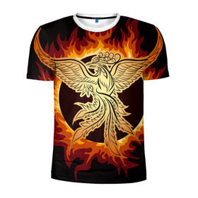 Мужская футболка 3D спортивная с принтом Феникс в Екатеринбурге, 100% полиэстер с улучшенными характеристиками | приталенный силуэт, круглая горловина, широкие плечи, сужается к линии бедра | Тематика изображения на принте: огонь | пламя | птица