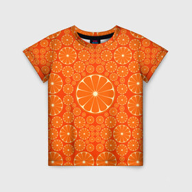 Детская футболка 3D с принтом Апельсины в Екатеринбурге, 100% гипоаллергенный полиэфир | прямой крой, круглый вырез горловины, длина до линии бедер, чуть спущенное плечо, ткань немного тянется | 
