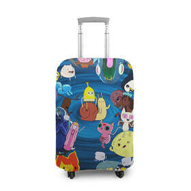Чехол для чемодана 3D с принтом Adventure Time 1 в Екатеринбурге, 86% полиэфир, 14% спандекс | двустороннее нанесение принта, прорези для ручек и колес | Тематика изображения на принте: adventure time | bubblegum | dog | finn | jake | marcelline | время приключений | джейк и финн | марселин | пупырка