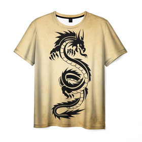 Мужская футболка 3D с принтом Убийственный змей в Екатеринбурге, 100% полиэфир | прямой крой, круглый вырез горловины, длина до линии бедер | dragon | дракон | дракоша | змей | когти | крылья | монстр | огонь | пламя | рога | тату | татуировка | трайбл | чешуя | чудовище | шипы