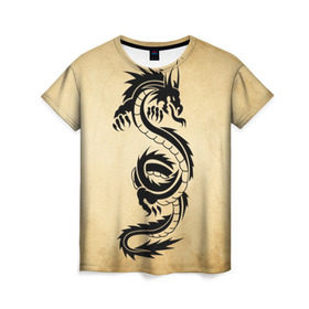 Женская футболка 3D с принтом Убийственный змей в Екатеринбурге, 100% полиэфир ( синтетическое хлопкоподобное полотно) | прямой крой, круглый вырез горловины, длина до линии бедер | dragon | дракон | дракоша | змей | когти | крылья | монстр | огонь | пламя | рога | тату | татуировка | трайбл | чешуя | чудовище | шипы