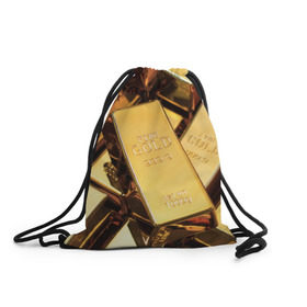 Рюкзак-мешок 3D с принтом GOLD 999,9 в Екатеринбурге, 100% полиэстер | плотность ткани — 200 г/м2, размер — 35 х 45 см; лямки — толстые шнурки, застежка на шнуровке, без карманов и подкладки | Тематика изображения на принте: банк | богатство | драгоценность | золото | слитки