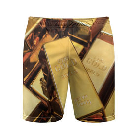 Мужские шорты 3D спортивные с принтом GOLD 999,9 в Екатеринбурге,  |  | Тематика изображения на принте: банк | богатство | драгоценность | золото | слитки