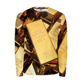 Мужской лонгслив 3D с принтом GOLD 999,9 в Екатеринбурге, 100% полиэстер | длинные рукава, круглый вырез горловины, полуприлегающий силуэт | Тематика изображения на принте: банк | богатство | драгоценность | золото | слитки