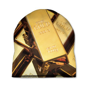 Шапка 3D с принтом GOLD 999,9 в Екатеринбурге, 100% полиэстер | универсальный размер, печать по всей поверхности изделия | Тематика изображения на принте: банк | богатство | драгоценность | золото | слитки