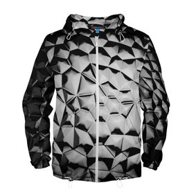 Мужская ветровка 3D с принтом Чёрная мозаика в Екатеринбурге, 100% полиэстер | подол и капюшон оформлены резинкой с фиксаторами, два кармана без застежек по бокам, один потайной карман на груди | 