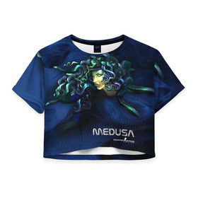 Женская футболка 3D укороченная с принтом AWP Medusa в Екатеринбурге, 100% полиэстер | круглая горловина, длина футболки до линии талии, рукава с отворотами | awp | counter | csgoб контр | medusa | strike | авп | кейс | контер | ксго | медуза | скин | страйк