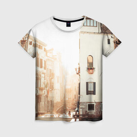 Женская футболка 3D с принтом Венеция в Екатеринбурге, 100% полиэфир ( синтетическое хлопкоподобное полотно) | прямой крой, круглый вырез горловины, длина до линии бедер | sity | венеция | вода | город | европа | лето | лодки | любовь | мост | свет