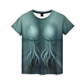 Женская футболка 3D с принтом Двойной Ктулху в Екатеринбурге, 100% полиэфир ( синтетическое хлопкоподобное полотно) | прямой крой, круглый вырез горловины, длина до линии бедер | cthulhu | ctulhu | осьминог