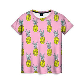 Женская футболка 3D с принтом Ананасы 2 в Екатеринбурге, 100% полиэфир ( синтетическое хлопкоподобное полотно) | прямой крой, круглый вырез горловины, длина до линии бедер | летний | паттерн | розовый
