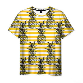 Мужская футболка 3D с принтом Ананасы 9 в Екатеринбурге, 100% полиэфир | прямой крой, круглый вырез горловины, длина до линии бедер | летний | паттерн | светлый