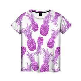 Женская футболка 3D с принтом Ананасы 14 в Екатеринбурге, 100% полиэфир ( синтетическое хлопкоподобное полотно) | прямой крой, круглый вырез горловины, длина до линии бедер | летний | паттерн | светлый