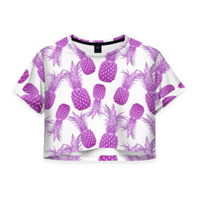 Женская футболка 3D укороченная с принтом Ананасы 14 в Екатеринбурге, 100% полиэстер | круглая горловина, длина футболки до линии талии, рукава с отворотами | летний | паттерн | светлый