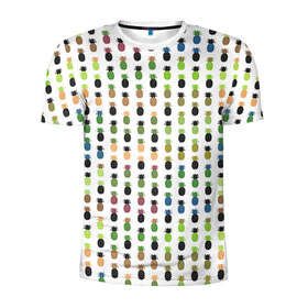 Мужская футболка 3D спортивная с принтом Ананасы 25 в Екатеринбурге, 100% полиэстер с улучшенными характеристиками | приталенный силуэт, круглая горловина, широкие плечи, сужается к линии бедра | летний | паттерн | светлый