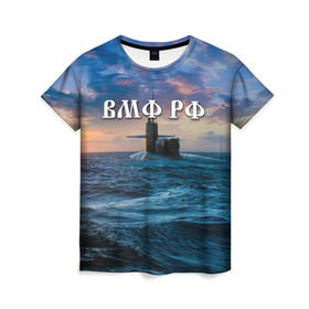 Женская футболка 3D с принтом Подводная лодка в Екатеринбурге, 100% полиэфир ( синтетическое хлопкоподобное полотно) | прямой крой, круглый вырез горловины, длина до линии бедер | Тематика изображения на принте: вмф | морской флот | моряк | тельняшка | флот | якорь