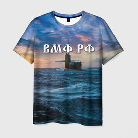 Мужская футболка 3D с принтом Подводная лодка в Екатеринбурге, 100% полиэфир | прямой крой, круглый вырез горловины, длина до линии бедер | Тематика изображения на принте: вмф | морской флот | моряк | тельняшка | флот | якорь