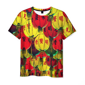 Мужская футболка 3D с принтом Фонарики в Екатеринбурге, 100% полиэфир | прямой крой, круглый вырез горловины, длина до линии бедер | Тематика изображения на принте: азия | китай | праздник | япония