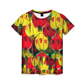Женская футболка 3D с принтом Фонарики в Екатеринбурге, 100% полиэфир ( синтетическое хлопкоподобное полотно) | прямой крой, круглый вырез горловины, длина до линии бедер | азия | китай | праздник | япония