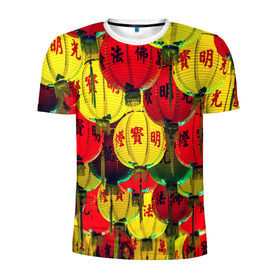Мужская футболка 3D спортивная с принтом Фонарики в Екатеринбурге, 100% полиэстер с улучшенными характеристиками | приталенный силуэт, круглая горловина, широкие плечи, сужается к линии бедра | азия | китай | праздник | япония