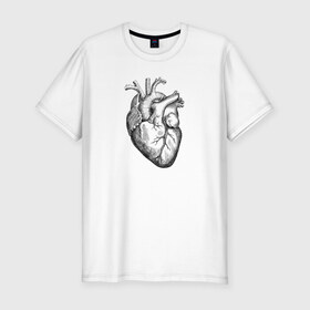 Мужская футболка премиум с принтом Heart в Екатеринбурге, 92% хлопок, 8% лайкра | приталенный силуэт, круглый вырез ворота, длина до линии бедра, короткий рукав | вектор | карандаш | кардиология | кровь | мышца | орган | пульс | рисунок | сердце | черный