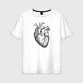 Женская футболка хлопок Oversize с принтом Heart в Екатеринбурге, 100% хлопок | свободный крой, круглый ворот, спущенный рукав, длина до линии бедер
 | вектор | карандаш | кардиология | кровь | мышца | орган | пульс | рисунок | сердце | черный
