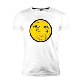 Мужская футболка премиум с принтом Смайлик в Екатеринбурге, 92% хлопок, 8% лайкра | приталенный силуэт, круглый вырез ворота, длина до линии бедра, короткий рукав | yoba | пека | смайлик