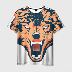 Мужская футболка 3D с принтом Red wolf в Екатеринбурге, 100% полиэфир | прямой крой, круглый вырез горловины, длина до линии бедер | вектор | волк | глаза | голова | голод | дикий | оранжевый | охота | хищник | ярость