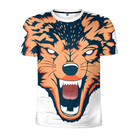 Мужская футболка 3D спортивная с принтом Red wolf в Екатеринбурге, 100% полиэстер с улучшенными характеристиками | приталенный силуэт, круглая горловина, широкие плечи, сужается к линии бедра | вектор | волк | глаза | голова | голод | дикий | оранжевый | охота | хищник | ярость