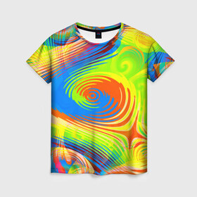 Женская футболка 3D с принтом Tie-Dye в Екатеринбурге, 100% полиэфир ( синтетическое хлопкоподобное полотно) | прямой крой, круглый вырез горловины, длина до линии бедер | абстракция | волны | круги | спираль