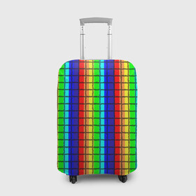Чехол для чемодана 3D с принтом Радуга (Полосы в мозайку) в Екатеринбурге, 86% полиэфир, 14% спандекс | двустороннее нанесение принта, прорези для ручек и колес | вертикальные | жёлтый | зелёный | красный | оранжевый | полосы | радуга | синий | фиолетовый