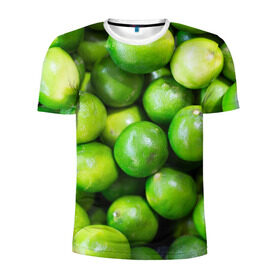 Мужская футболка 3D спортивная с принтом Лаймы в Екатеринбурге, 100% полиэстер с улучшенными характеристиками | приталенный силуэт, круглая горловина, широкие плечи, сужается к линии бедра | зелень | лаймы | лето | лимоны | солнце | текстура | фрукты