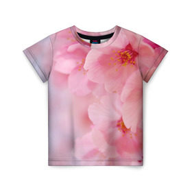 Детская футболка 3D с принтом Сакура в Екатеринбурге, 100% гипоаллергенный полиэфир | прямой крой, круглый вырез горловины, длина до линии бедер, чуть спущенное плечо, ткань немного тянется | Тематика изображения на принте: весна | вишня | розовый | цветение | цветы | япония