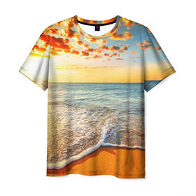 Мужская футболка 3D с принтом Лазурный берег в Екатеринбурге, 100% полиэфир | прямой крой, круглый вырез горловины, длина до линии бедер | Тематика изображения на принте: берег | лето | море | отдых