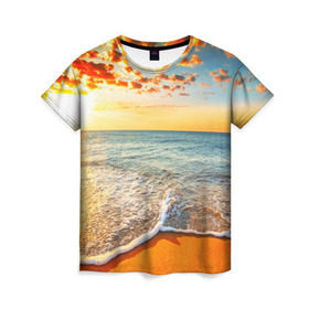Женская футболка 3D с принтом Лазурный берег в Екатеринбурге, 100% полиэфир ( синтетическое хлопкоподобное полотно) | прямой крой, круглый вырез горловины, длина до линии бедер | берег | лето | море | отдых
