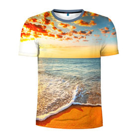 Мужская футболка 3D спортивная с принтом Лазурный берег в Екатеринбурге, 100% полиэстер с улучшенными характеристиками | приталенный силуэт, круглая горловина, широкие плечи, сужается к линии бедра | Тематика изображения на принте: берег | лето | море | отдых