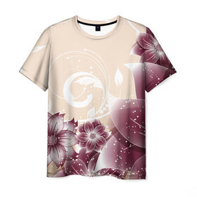 Мужская футболка 3D с принтом flowers в Екатеринбурге, 100% полиэфир | прямой крой, круглый вырез горловины, длина до линии бедер | арт | краска | лето | лучи | любовь | популярные | природа | рисунки | свет | цветы