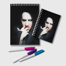 Блокнот с принтом Marilyn Manson в Екатеринбурге, 100% бумага | 48 листов, плотность листов — 60 г/м2, плотность картонной обложки — 250 г/м2. Листы скреплены удобной пружинной спиралью. Цвет линий — светло-серый
 | звезда | знаменитость | музыка | мэрилин мэнсон | певец | рокер