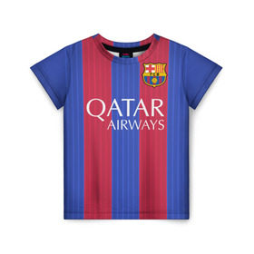 Детская футболка 3D с принтом Барселона форма в Екатеринбурге, 100% гипоаллергенный полиэфир | прямой крой, круглый вырез горловины, длина до линии бедер, чуть спущенное плечо, ткань немного тянется | barca | barcelona | барса | барселона | футбол
