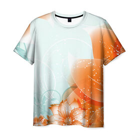 Мужская футболка 3D с принтом Flowers в Екатеринбурге, 100% полиэфир | прямой крой, круглый вырез горловины, длина до линии бедер | арт | краска | лето | лучи | любовь | популярные | природа | рисунки | свет | цветы