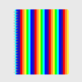 Тетрадь с принтом Радуга вертикальные полосы в Екатеринбурге, 100% бумага | 48 листов, плотность листов — 60 г/м2, плотность картонной обложки — 250 г/м2. Листы скреплены сбоку удобной пружинной спиралью. Уголки страниц и обложки скругленные. Цвет линий — светло-серый
 | Тематика изображения на принте: вертикальные | жёлтый | зелёный | красный | оранжевый | полосы | радуга | синий | фиолетовый