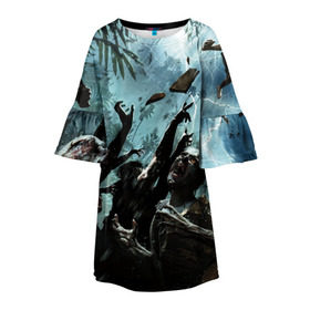 Детское платье 3D с принтом Зомбо Апокалипсис в Екатеринбурге, 100% полиэстер | прямой силуэт, чуть расширенный к низу. Круглая горловина, на рукавах — воланы | zombie | зомби | мертвецы | мозги | монстр | ходячие