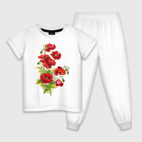 Детская пижама хлопок с принтом Маки в Екатеринбурге, 100% хлопок |  брюки и футболка прямого кроя, без карманов, на брюках мягкая резинка на поясе и по низу штанин
 | embroidery | flowers | poppies | red | wild | вышивка | красные | маки | полевые | цветы