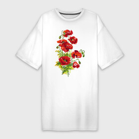 Платье-футболка хлопок с принтом Маки в Екатеринбурге,  |  | embroidery | flowers | poppies | red | wild | вышивка | красные | маки | полевые | цветы
