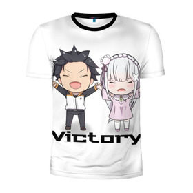 Мужская футболка 3D спортивная с принтом Re:ZERO VICTORY! в Екатеринбурге, 100% полиэстер с улучшенными характеристиками | приталенный силуэт, круглая горловина, широкие плечи, сужается к линии бедра | Тематика изображения на принте: emilia | natsuki | re:zero | re:zero kara hajimeru isekai seikatsu | subaru | victory