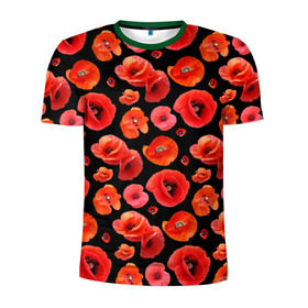 Мужская футболка 3D спортивная с принтом Маки в Екатеринбурге, 100% полиэстер с улучшенными характеристиками | приталенный силуэт, круглая горловина, широкие плечи, сужается к линии бедра | flowers | красные | маки | цветы