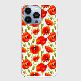 Чехол для iPhone 13 Pro с принтом Маки в Екатеринбурге,  |  | Тематика изображения на принте: flowers | красные | маки | паттерн | цветы