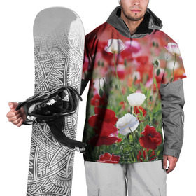 Накидка на куртку 3D с принтом Маки в Екатеринбурге, 100% полиэстер |  | Тематика изображения на принте: field | flowers | meadow | poppies | red | white | белые | красные | луг | маки | поле | полевые | цветы