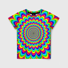 Детская футболка 3D с принтом Psychedelic в Екатеринбурге, 100% гипоаллергенный полиэфир | прямой крой, круглый вырез горловины, длина до линии бедер, чуть спущенное плечо, ткань немного тянется | круги | радужный | разоцветный | яркий